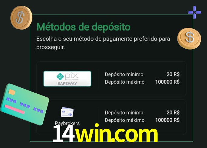 O cassino 14win.com oferece uma grande variedade de métodos de pagamento